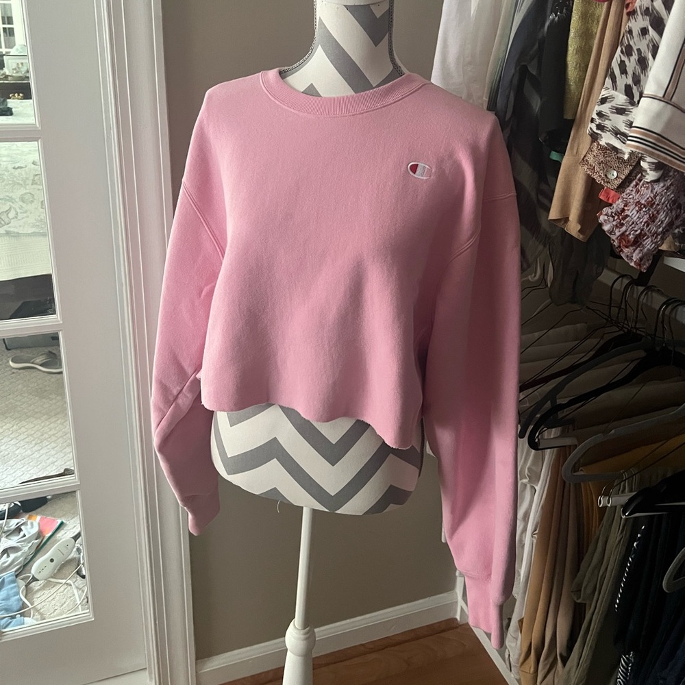 Champion Pink Cropped Crew Neck Hoodie